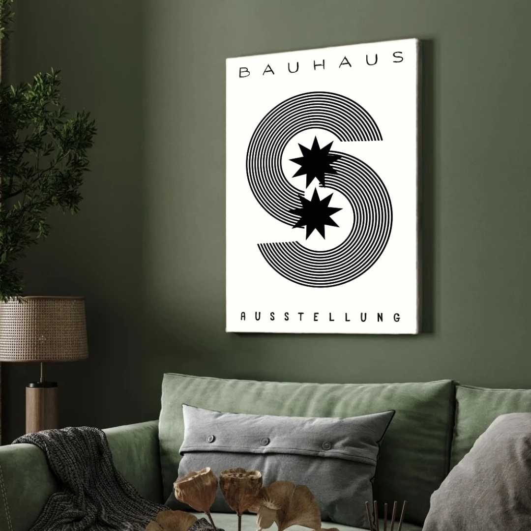 Bauhaus "Ausstellung" Celestial S-Curve Concentric Lines Poster | Vertical High-Contrast White Framed Wall Art
