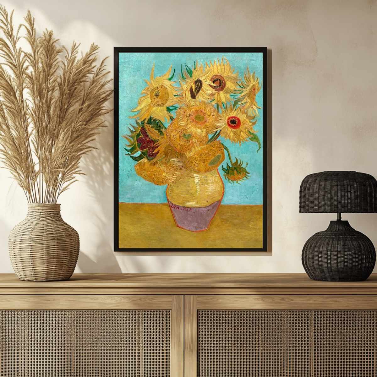 Sunflower Painting for Living Room – Van Gogh Twelve Sunflowers | Giclée Fine Art Print 3 : 4 Vertical Premium Wall Art Canvas by MeriDeewar