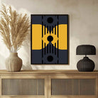 Bauhaus Geometric Dark  Abstract Eyes Wall Art | Mustard & Navy Retro Framed Print 2 : 3 Vertical Premium Wall Art Canvas by MeriDeewar