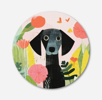 Cute Dog Painting Circular Canvas Frame