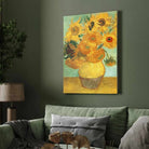 Sunflower Painting for Living Room – Van Gogh Vase with Twelve Sunflowers | Floral Wall Art 3 : 4 Vertical Premium Wall Art Canvas by MeriDeewar