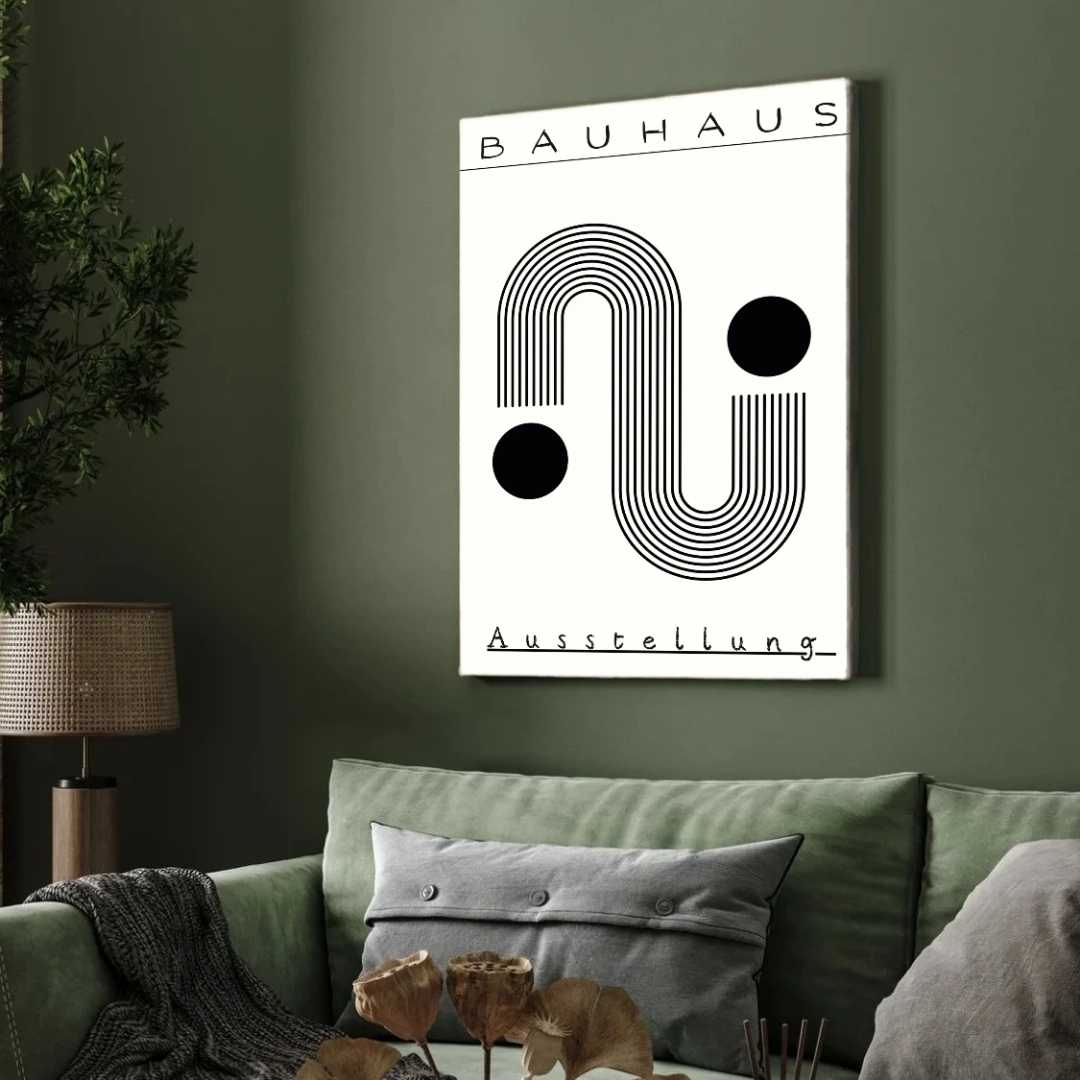 Bauhaus "Ausstellung" Kinetic Linear S-Curve & Circles Poster | Vertical High-Contrast White Framed Wall Art