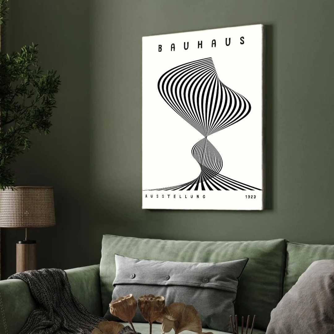 Bauhaus "Ausstellung 1923" Kinetic Twist Optical Illusion Poster | Vertical High-Contrast White Framed Wall Art