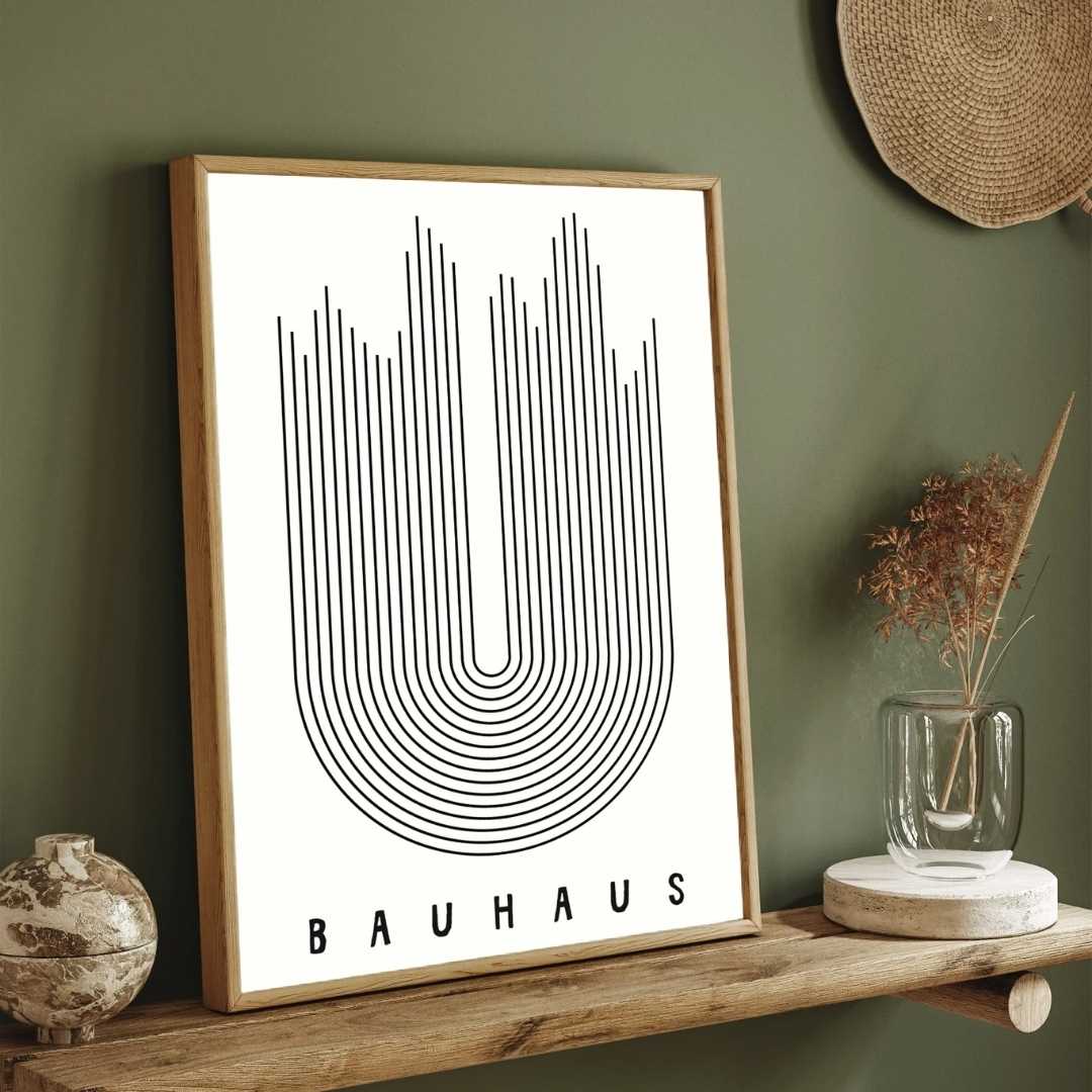 Bauhaus Minimalist U-Shape Linear Frequency Poster | Vertical High-Contrast White Framed Wall Art