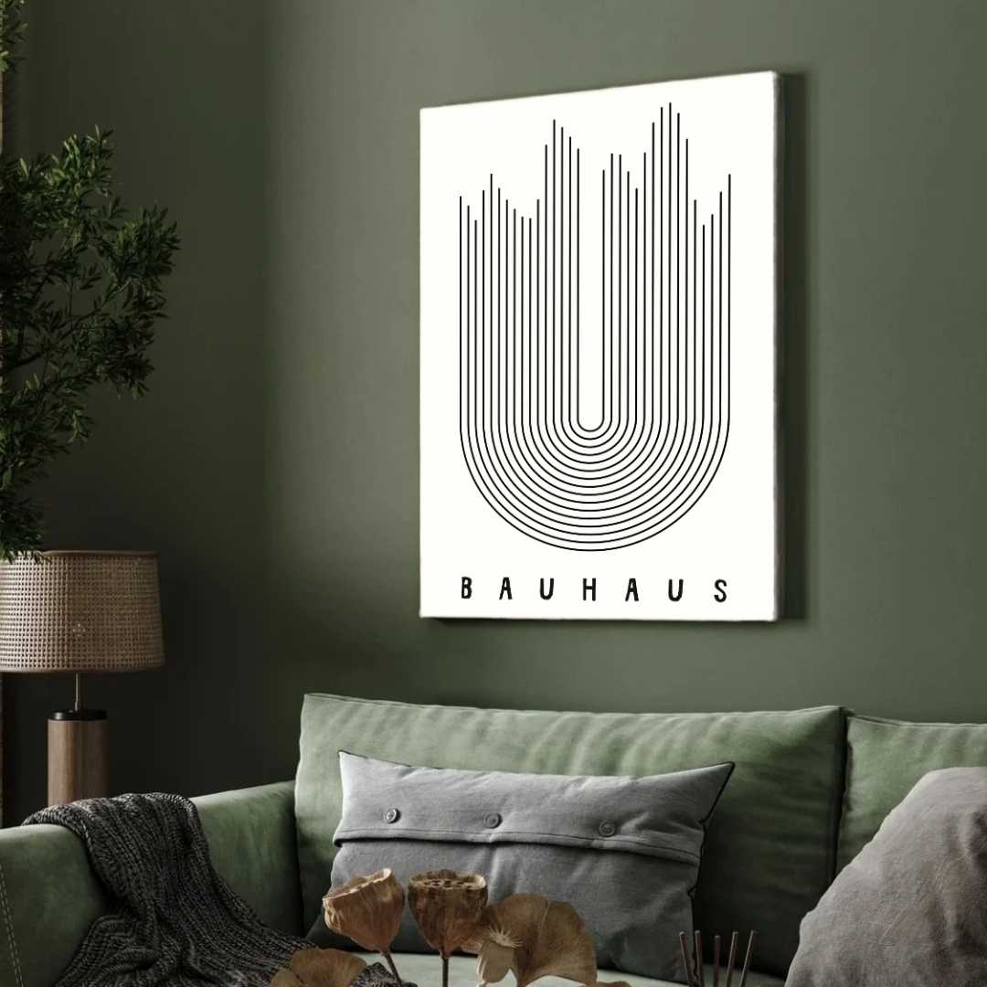 Bauhaus Minimalist U-Shape Linear Frequency Poster | Vertical High-Contrast White Framed Wall Art