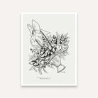 Floral Basket Line Art Painting for Living Room | Black & White Wall Art Print 4 :5 Vertical Premium Wall Art Canvas by MeriDeewar