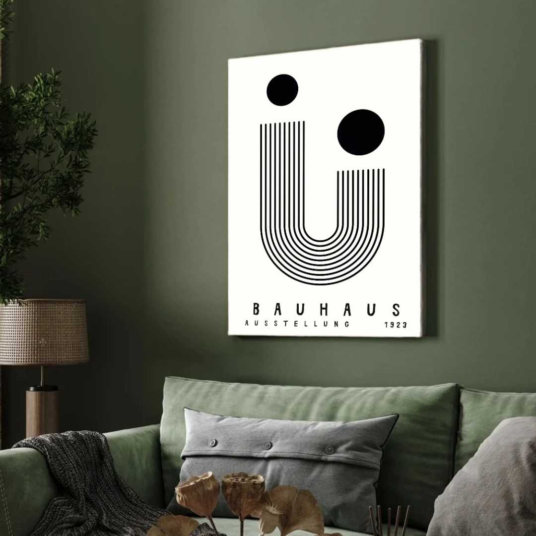 Bauhaus "Ausstellung 1923" Minimalist Linear U-Shape & Circles Poster | Vertical High-Contrast White Framed Wall Art