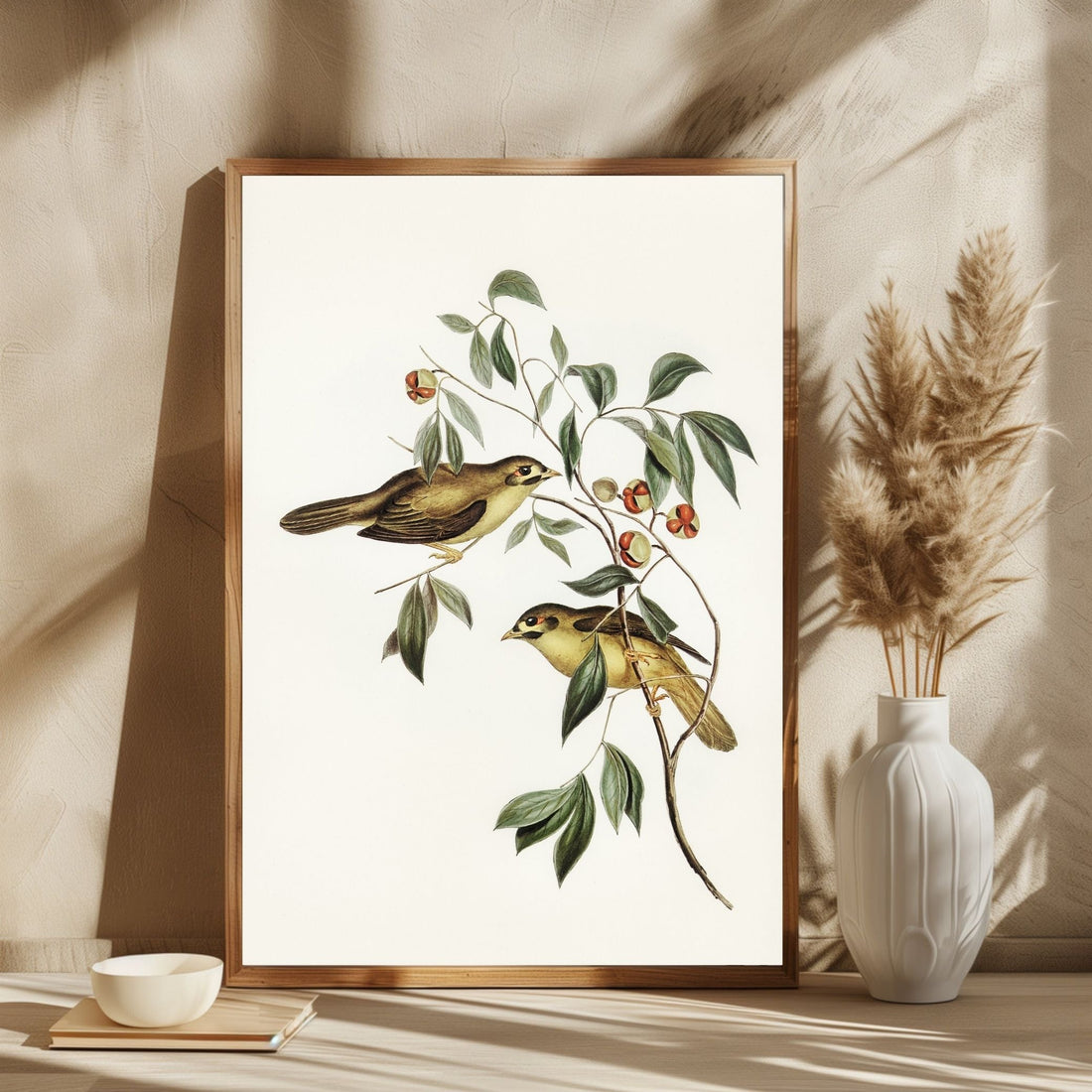 Colorful Bird & Berries Canvas: Unique Wall Art for Living Room