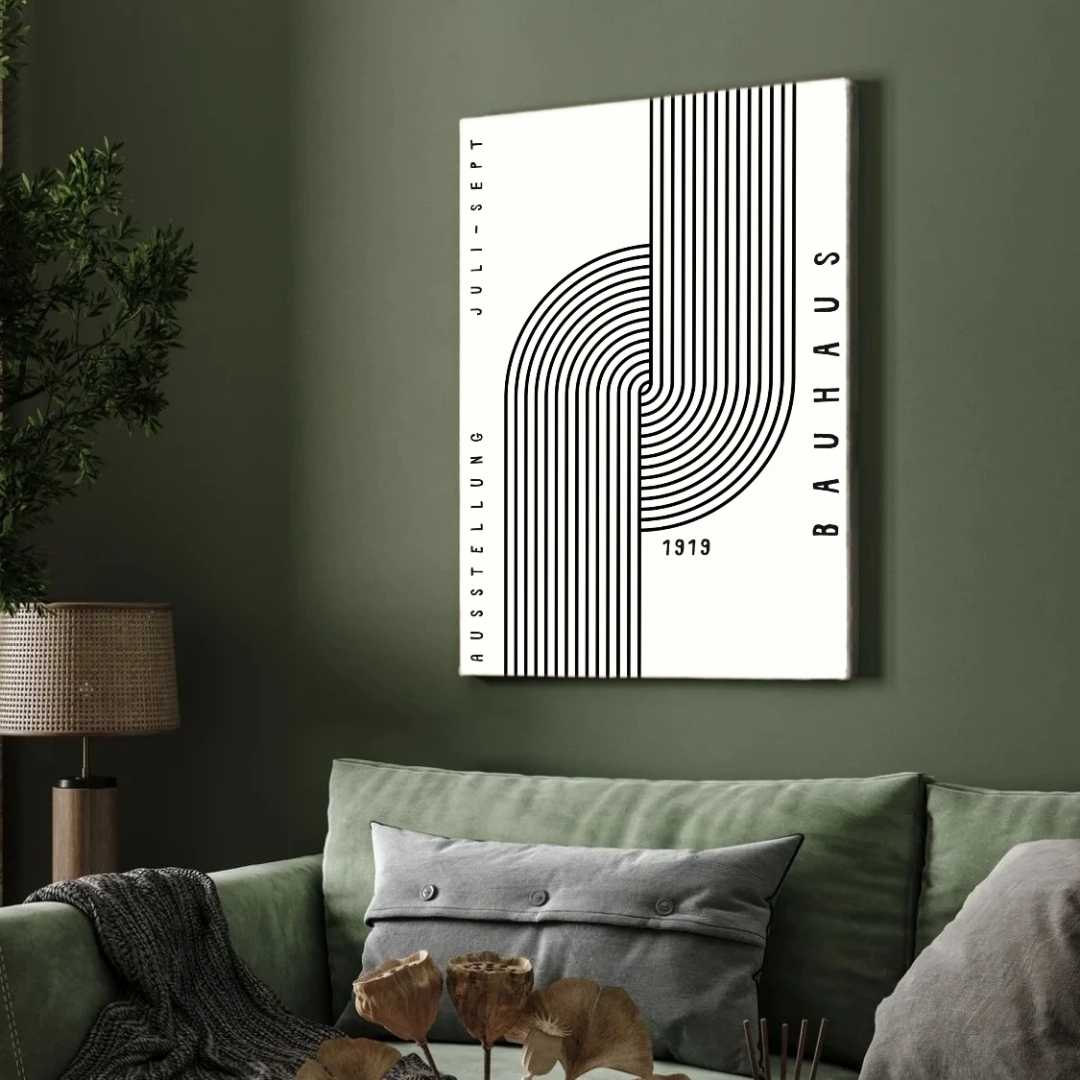 Bauhaus "Ausstellung 1919" Interlocking Linear Arch Tracks Poster | Vertical High-Contrast White Framed Wall Art