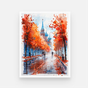 Watercolor painting of a city