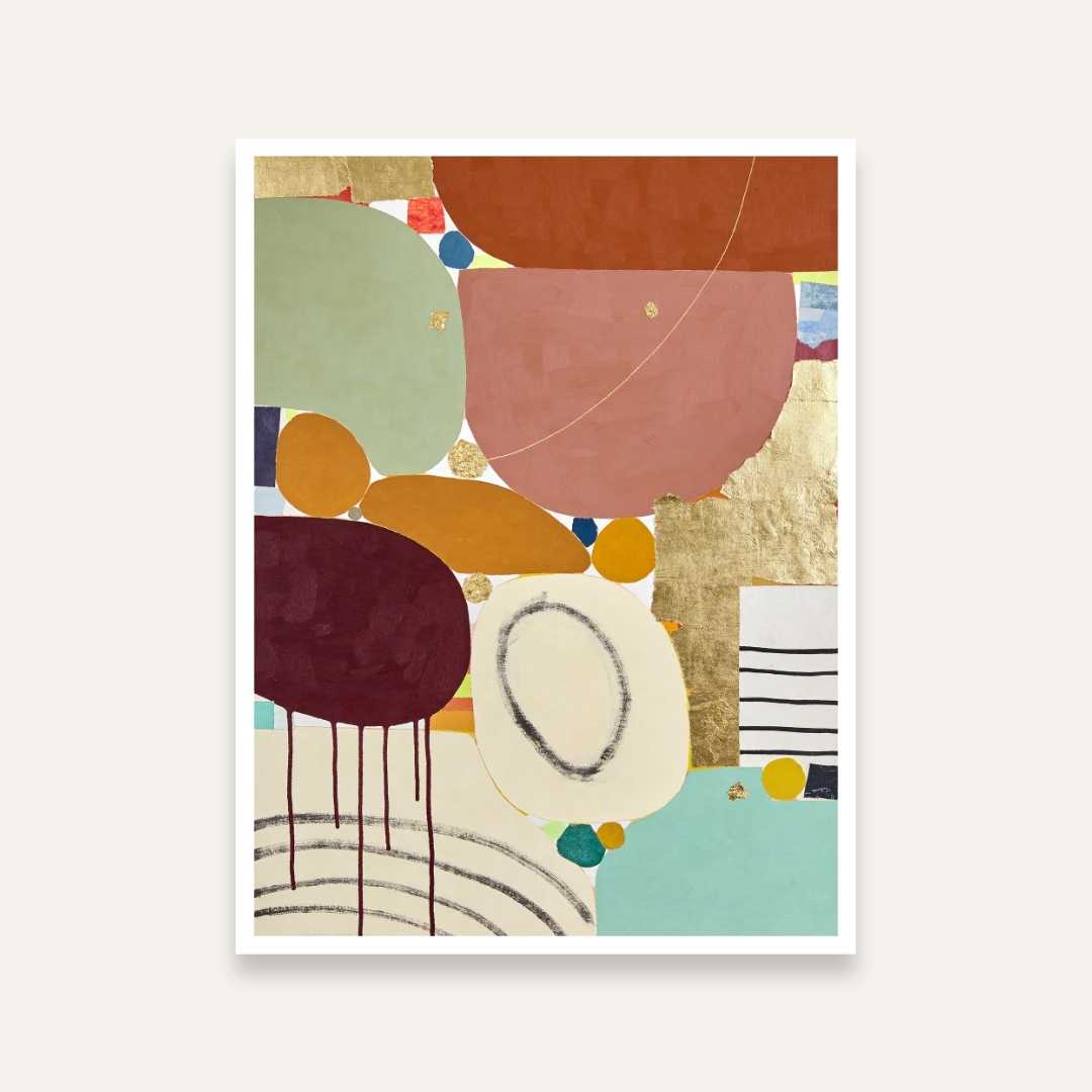 Luxury Abstract Expressionism Multi-Shape Earth Tone Collage Painting | Vertical Modern Boho White Framed Wall Art 3 : 4 Vertical Premium Wall Art Canvas by MeriDeewar