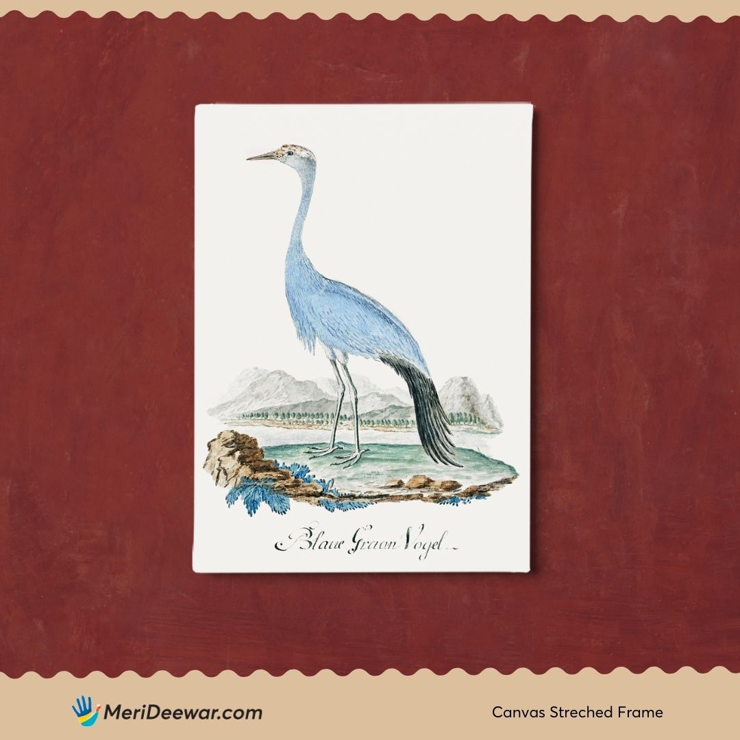 Blue Crane Bird Vintage Painting