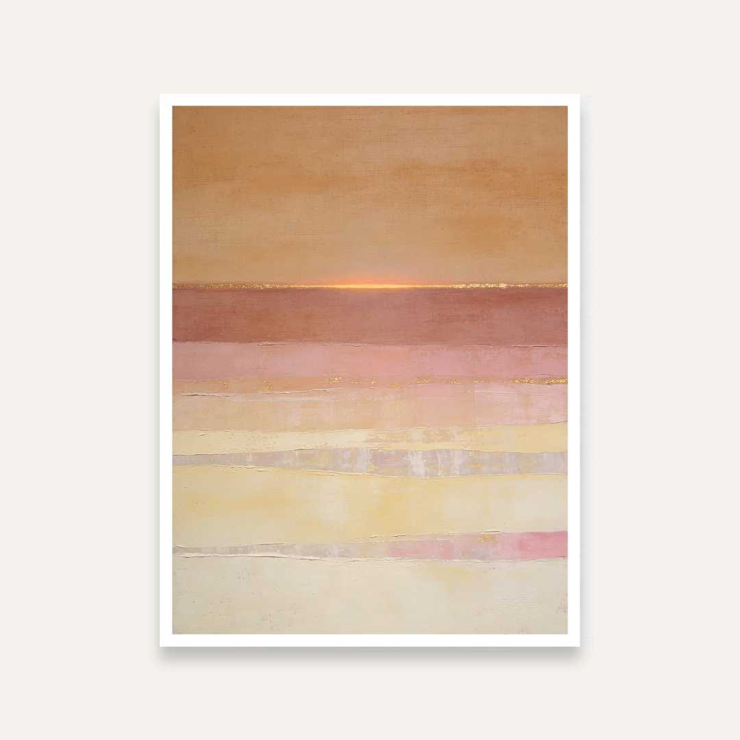 Scandinavian Minimalist Layered Sunset Peach & Pastel Pink Abstract Landscape Painting | Vertical Modern Boho White Framed Wall Art 3 : 4 Vertical Premium Wall Art Canvas by MeriDeewar