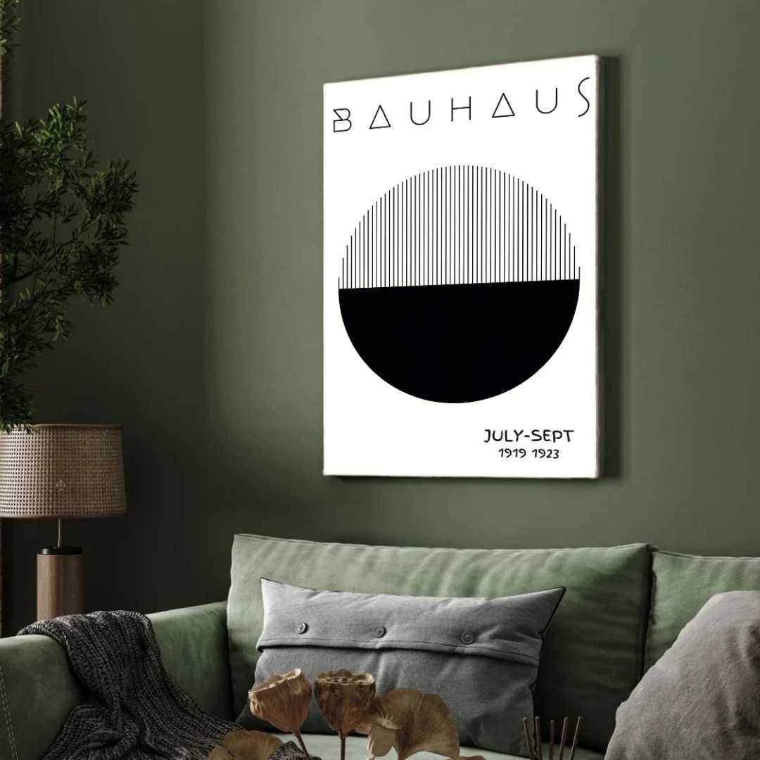 Bauhaus Germany "Exhibition 1919-1923" Half-Solid Half-Linear Circular Poster | Vertical High-Contrast White Framed Wall Art