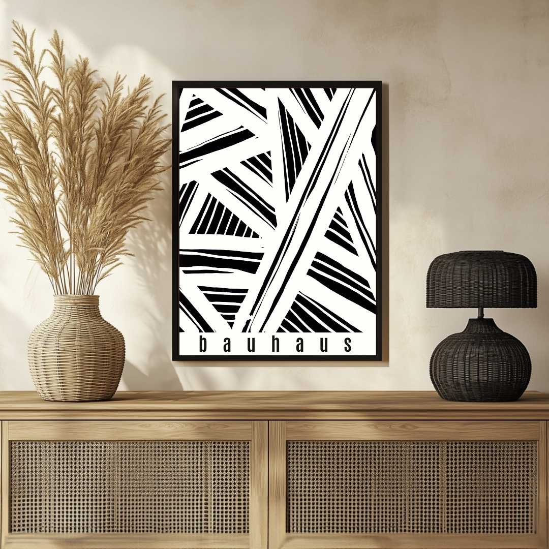 Bauhaus Geometric Abstract Linework Shard Poster | Vertical High-Contrast White Framed Wall Art