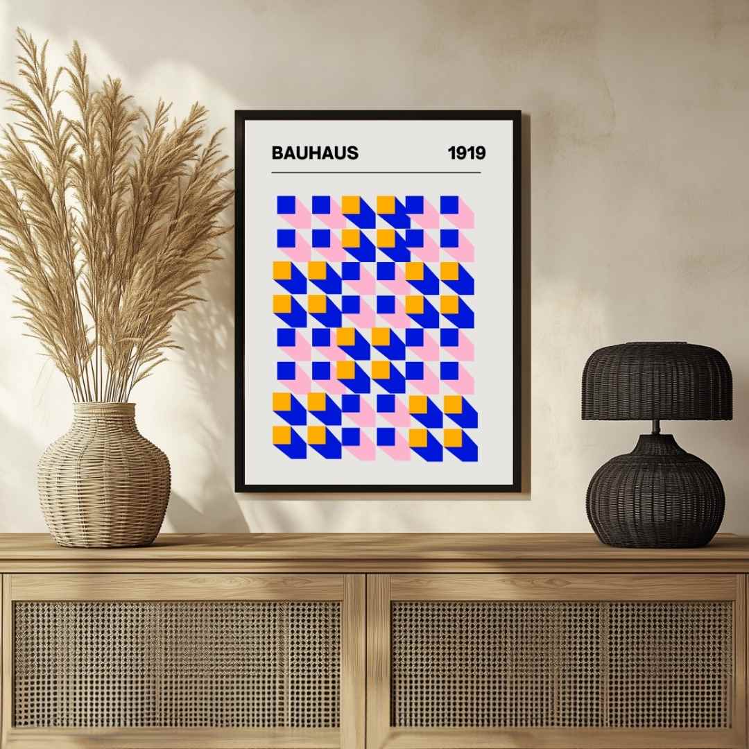 Bauhaus 1919 Geometric Cubes Exhibition Poster | Retro Minimalist Framed Print 2 : 3 Vertical Premium Wall Art Canvas by MeriDeewar