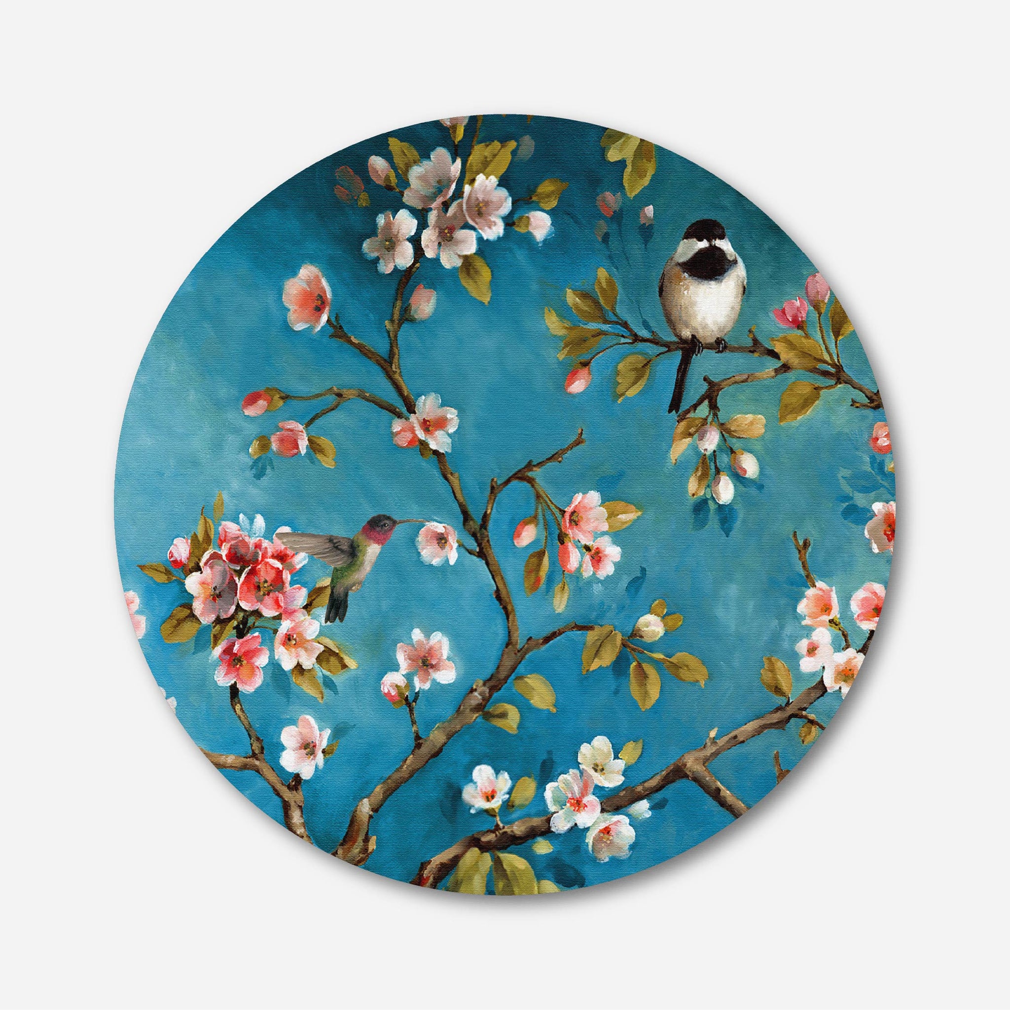 Blackbrdstore Floral And Birds Circular Canvas Frame