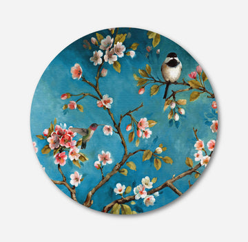 Blackbrdstore Floral And Birds Circular Canvas Frame