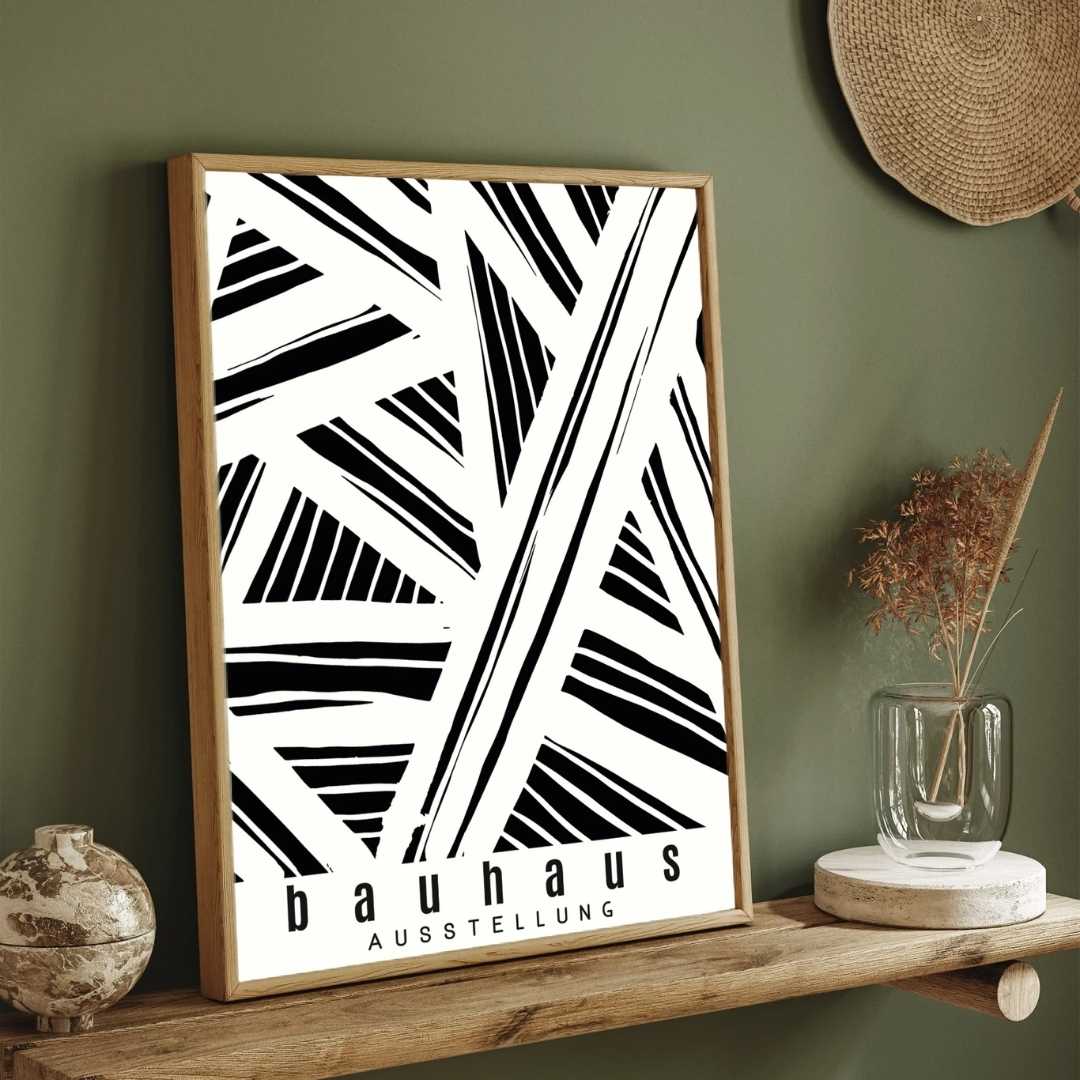 Bauhaus Geometric Abstract Linework Shard Poster | Vertical High-Contrast White Framed Wall Art