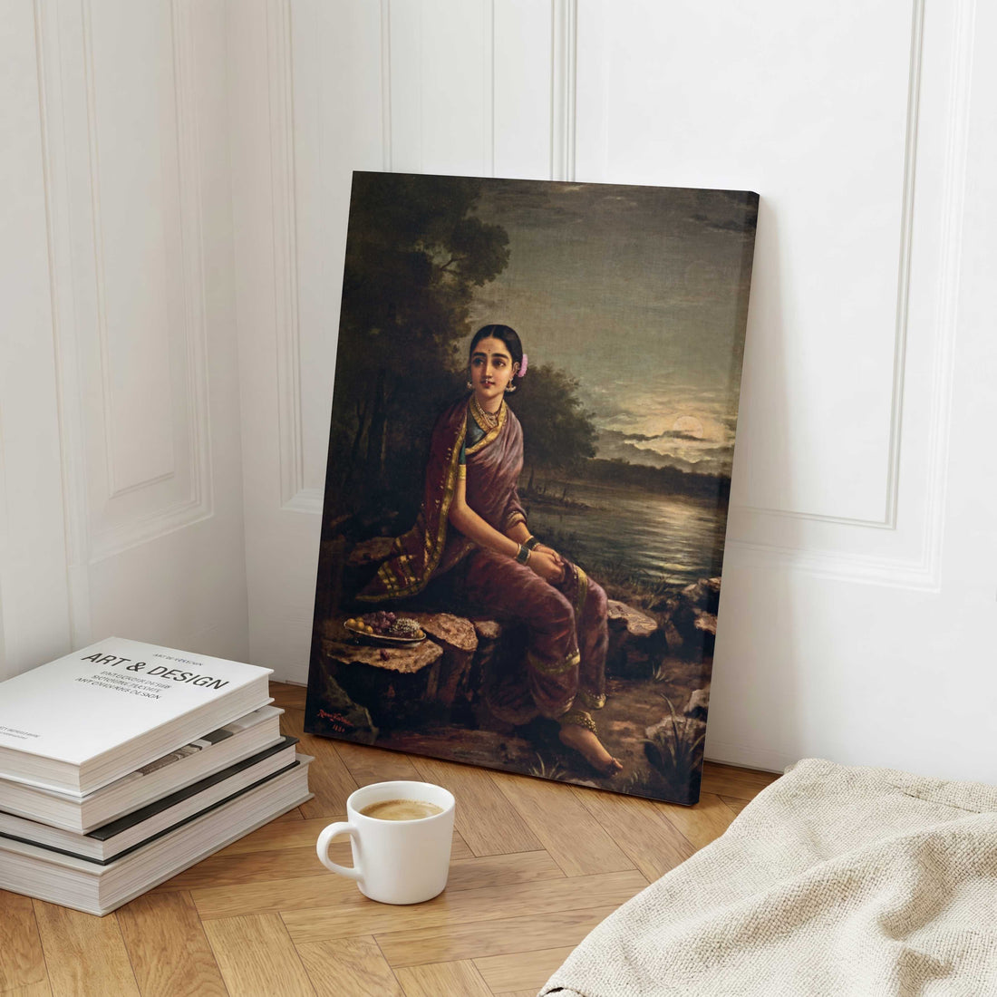 Radha in the Moonlight Painting | Divine Love & Indian Spiritual Art by MeriDeewar 4 X 5.5 Vertical Premium Wall Art Canvas by MeriDeewar