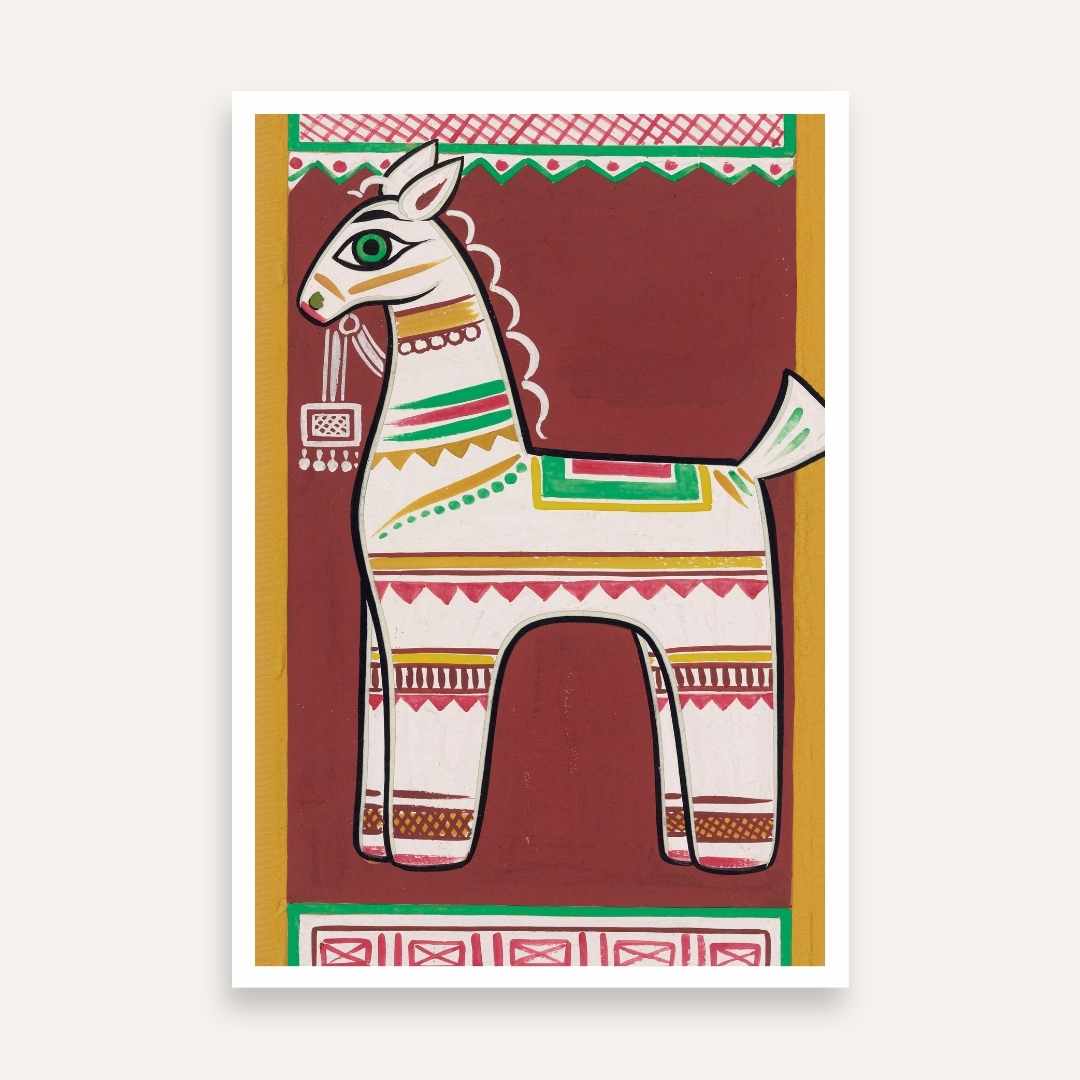 "Traditional Horse" Jamini Roy Painting | Fine Art Wall Art 2 : 3 Vertical Premium Wall Art Canvas by MeriDeewar