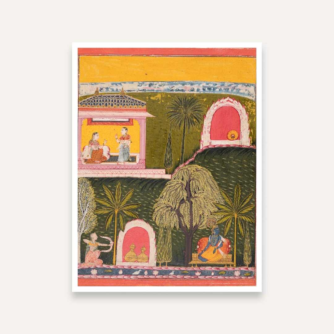 Krishna Rajasthani Miniature Painting for Living Room | Rasikapriya Wall Art | Giclée Print 4 :5 Vertical Premium Wall Art Canvas by MeriDeewar