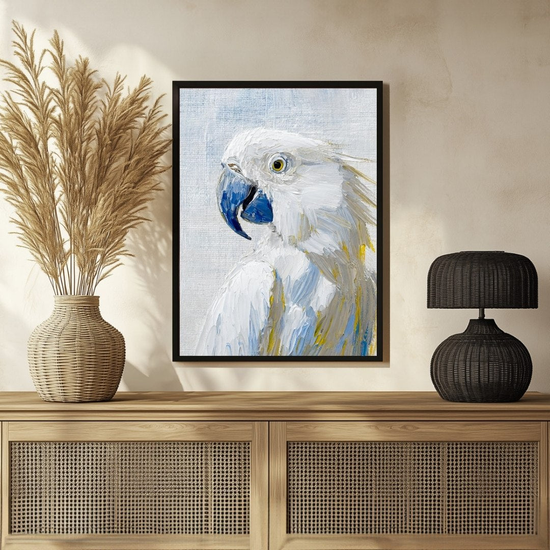 White Parrot Bird Abstract Art - Modern Painting for Home Decor