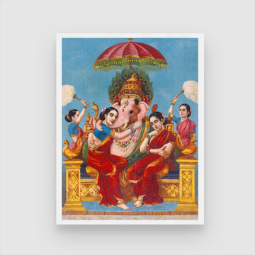 Vibrant Ganesha with Riddhi & Siddhi Painting | Indian Art | MeriDeewar