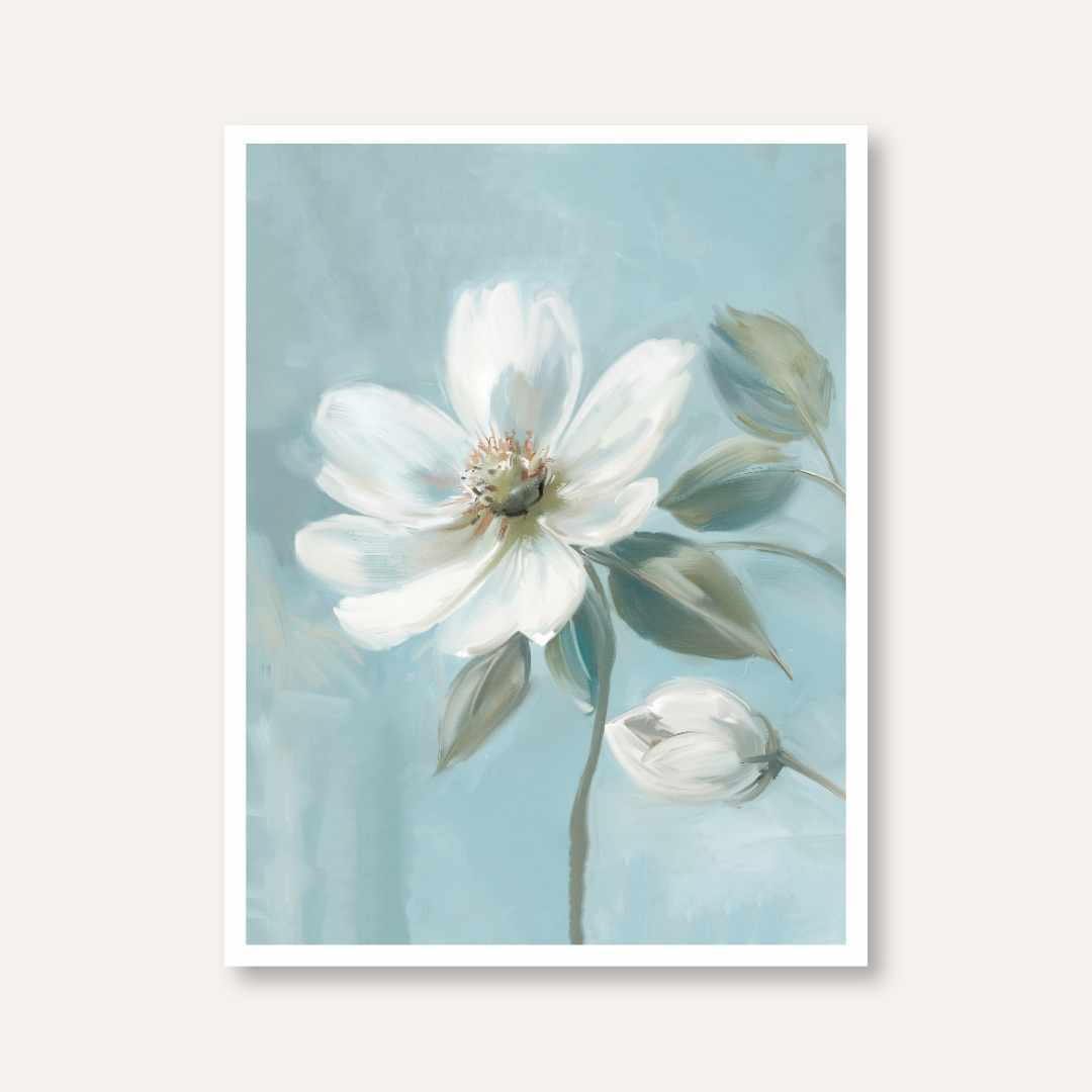 "Serene Blue Blossom" Classical Oil Painting Botanical Giclée Print | Fine Art Wall Art 3 : 4 Vertical Premium Wall Art Canvas by MeriDeewar