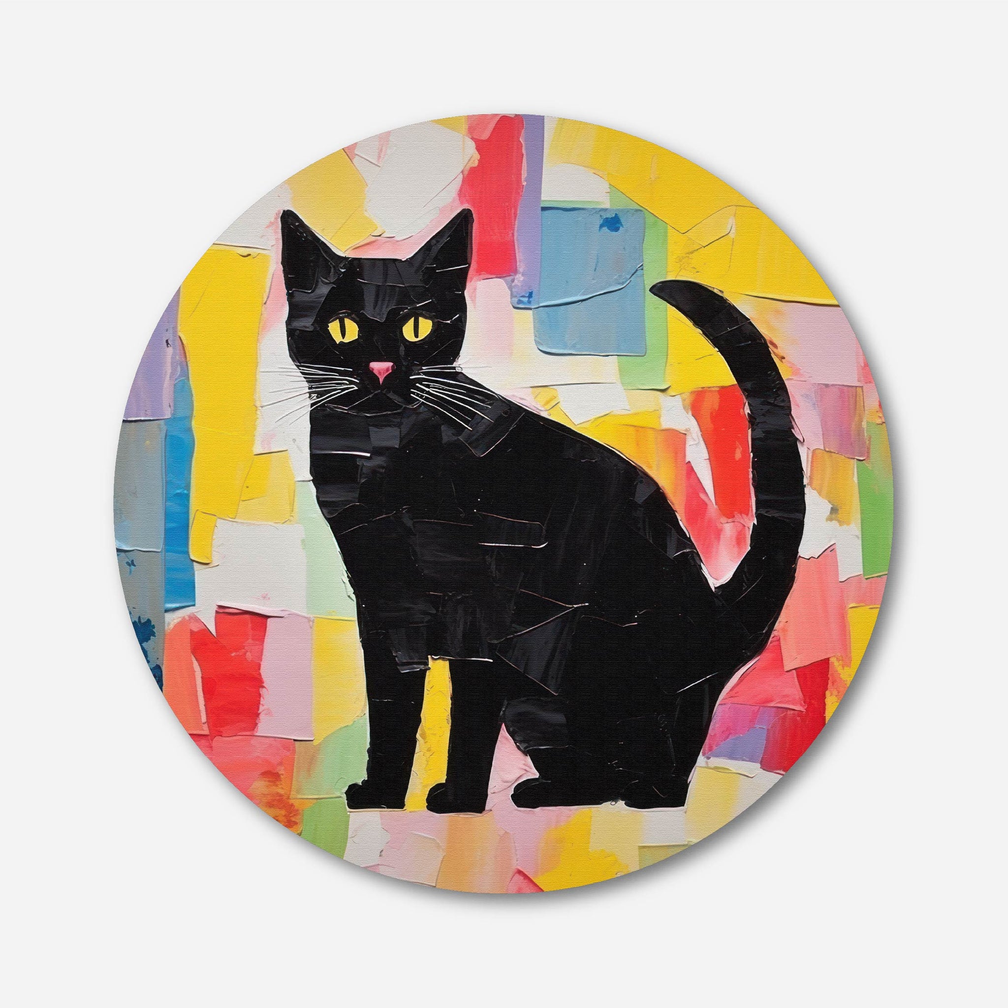 Cat art painting collage Circular Canvas Frame