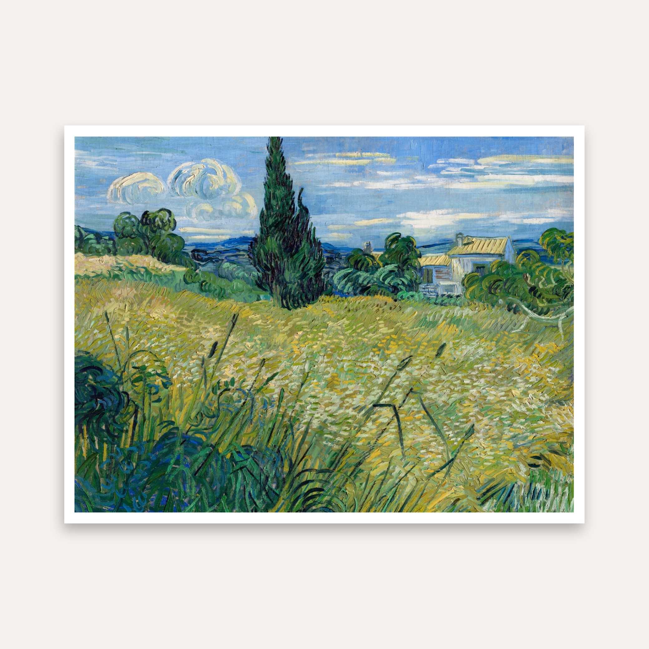Scenery Painting for Living Room – Van Gogh Green Wheat Field with Cypress | Nature Wall Art 5 : 4 Horizontal Premium Wall Art Canvas by MeriDeewar