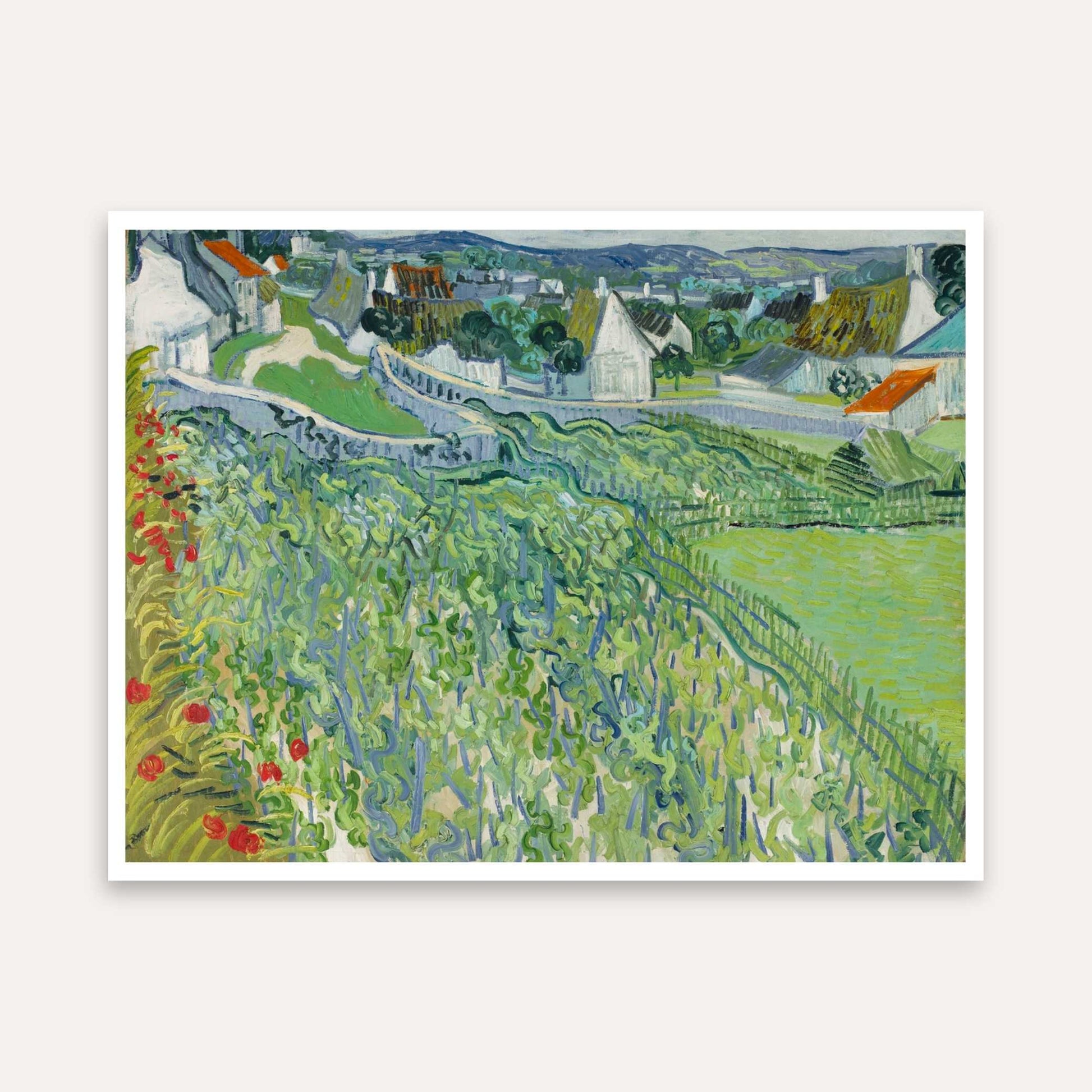 Scenery Painting for Living Room – Van Gogh Vineyards at Auvers | Green Nature Wall Art 5 : 4 Horizontal Premium Wall Art Canvas by MeriDeewar