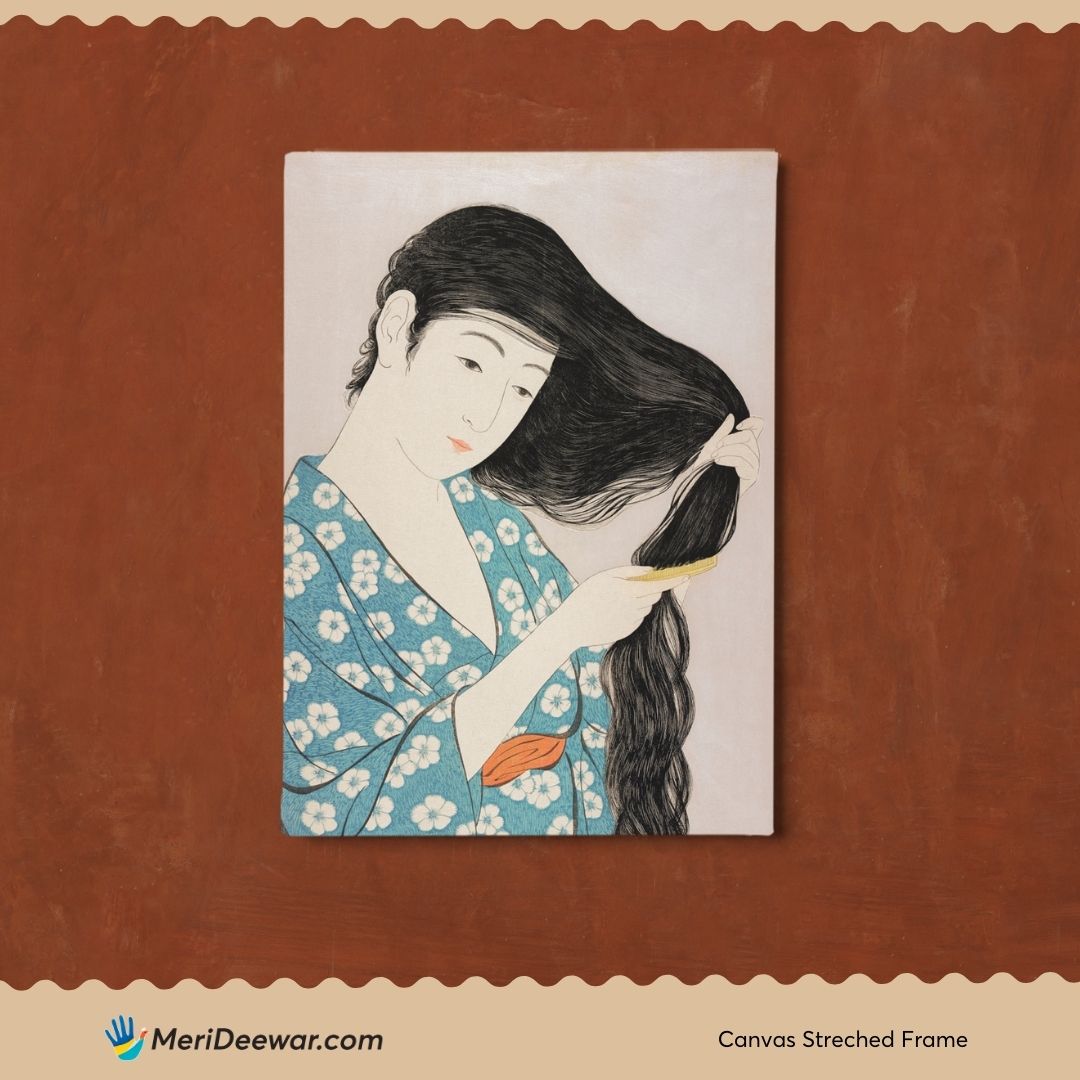 Woman Combing Hair Vintage Artwork by Goyō Hashiguchi