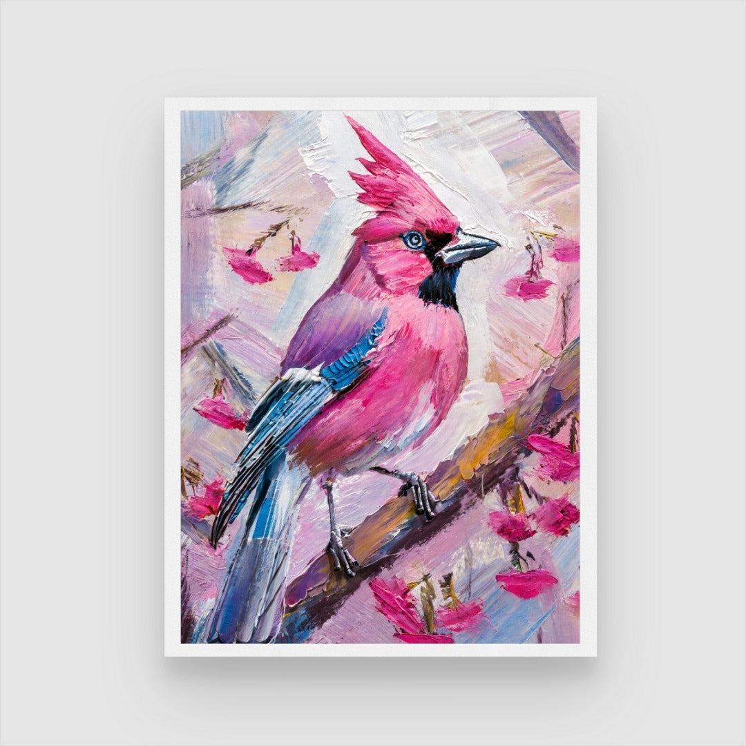 Pink Jay-Bird Abstract Painting - Artistic Canvas Wall Art