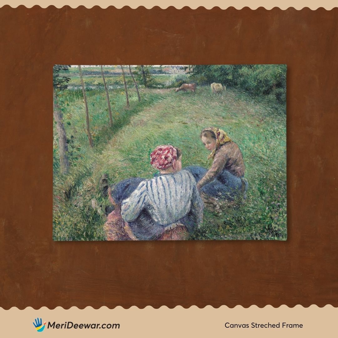Young Peasant Girls Resting in the Fields near Painting By Camille Pissarro