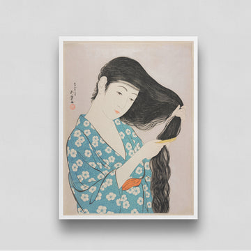 Woman Combing Hair Vintage Artwork by Goyō Hashiguchi