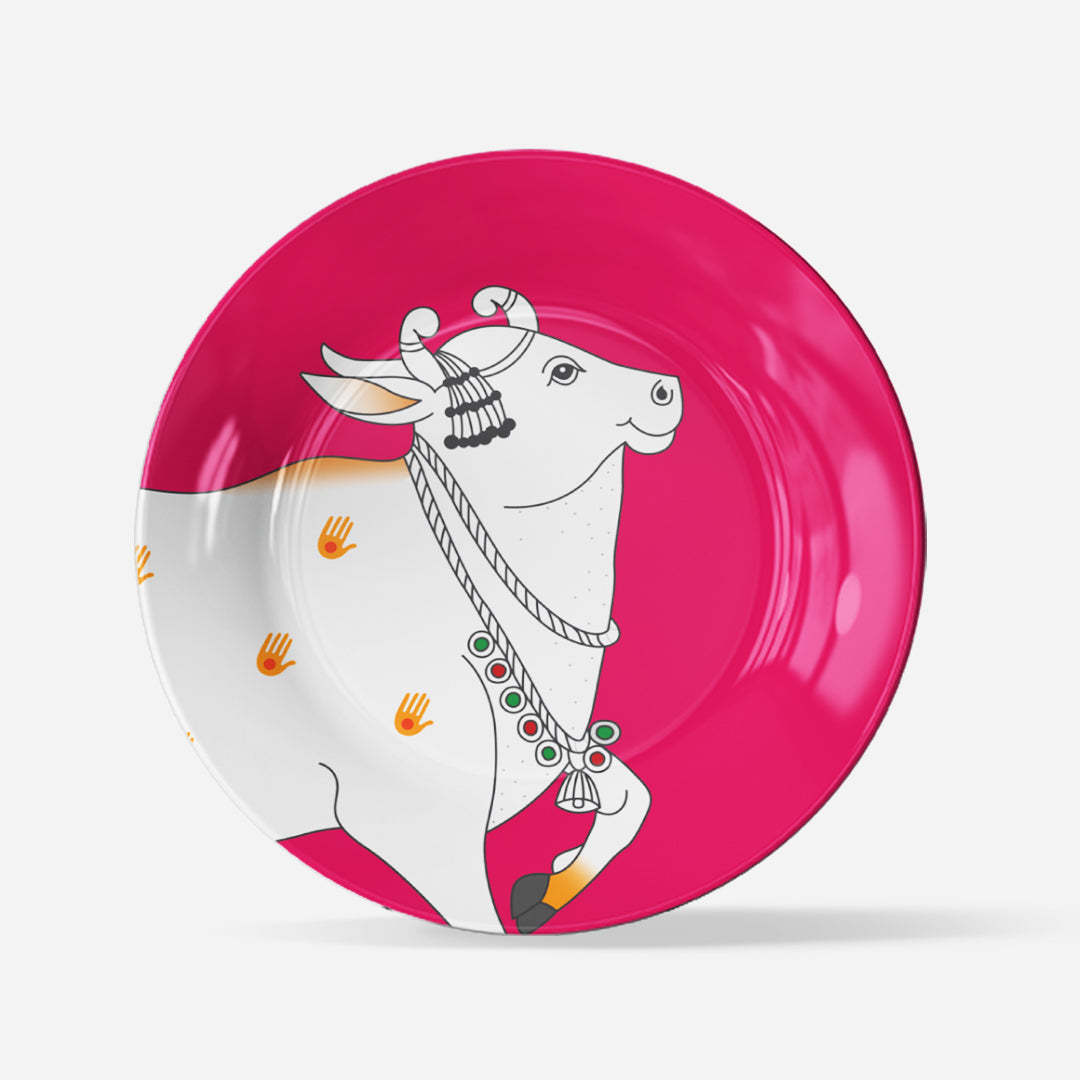 Pichwai Cow and Pink Wall Decor Plate
