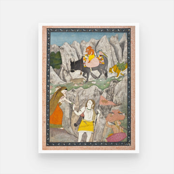 Divine Descent: Shiva's Family Mount Kailasa Painting - MeriDeewar