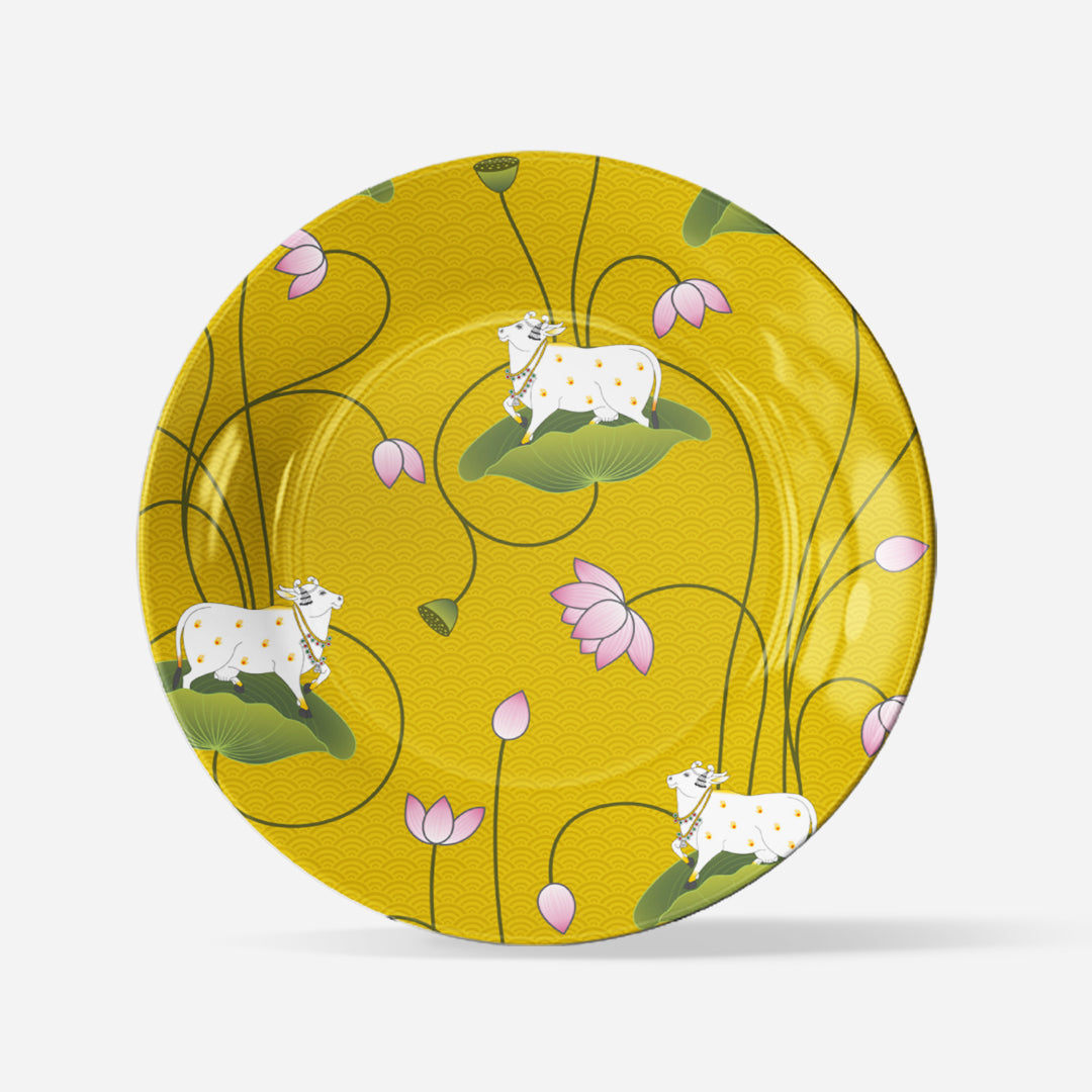 Pichwai Cow and Lotus Wall Decor Plate