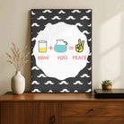 "60ml + H2O = Peace" Quirky Equation Poster | Vertical Borderless Art Frame Poster Premium Wall Art Canvas by MeriDeewar