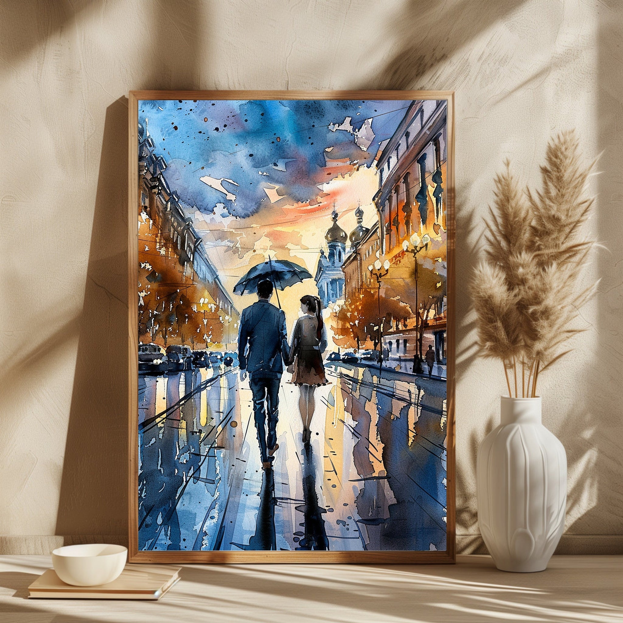 Couple in Rain - Romantic Wall Art Painting | MeriDeewar