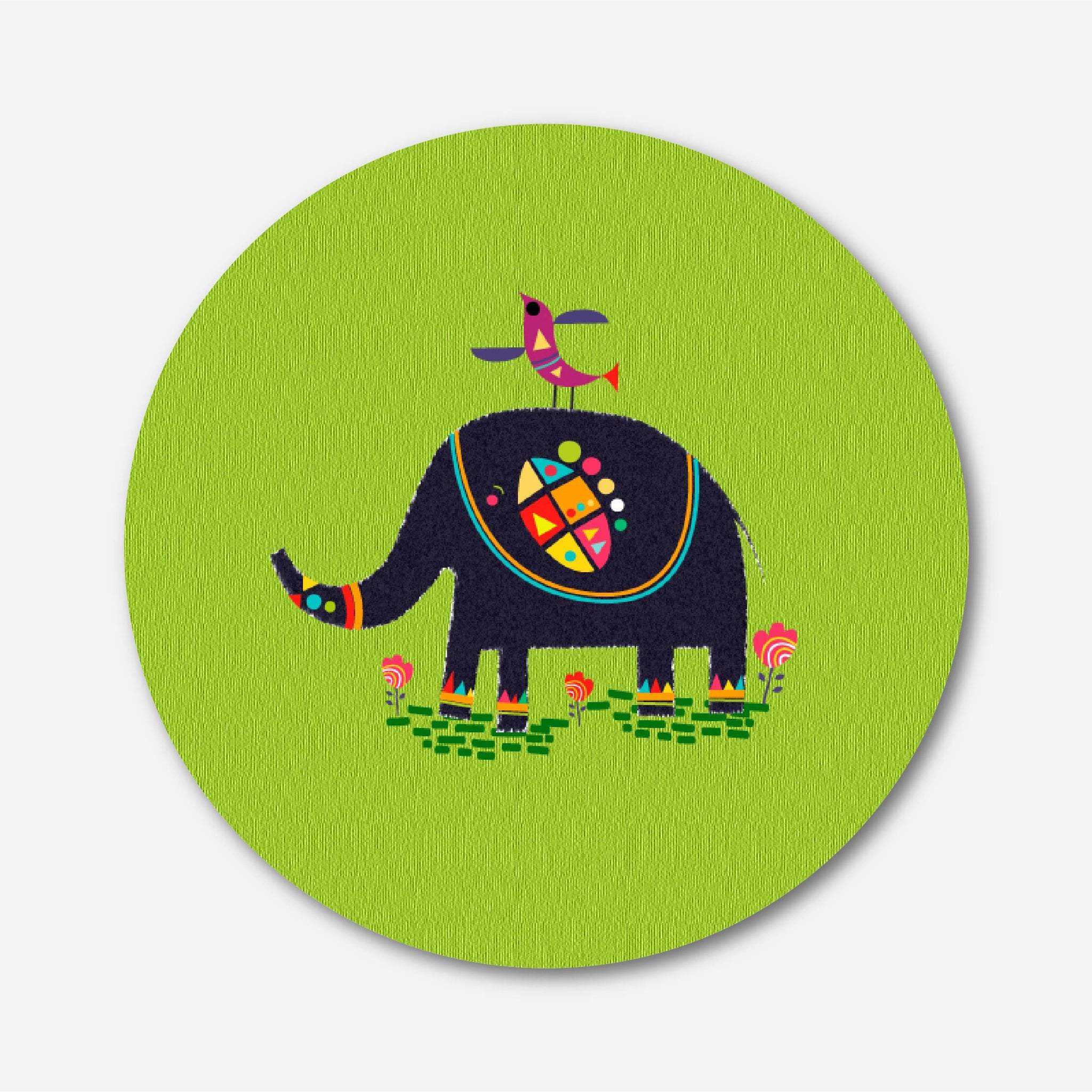 Elephant Lake Painting Circular Canvas Frame