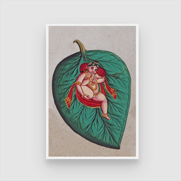 Bala Krishna lying on a banyan leaf, sucking his toe Painting