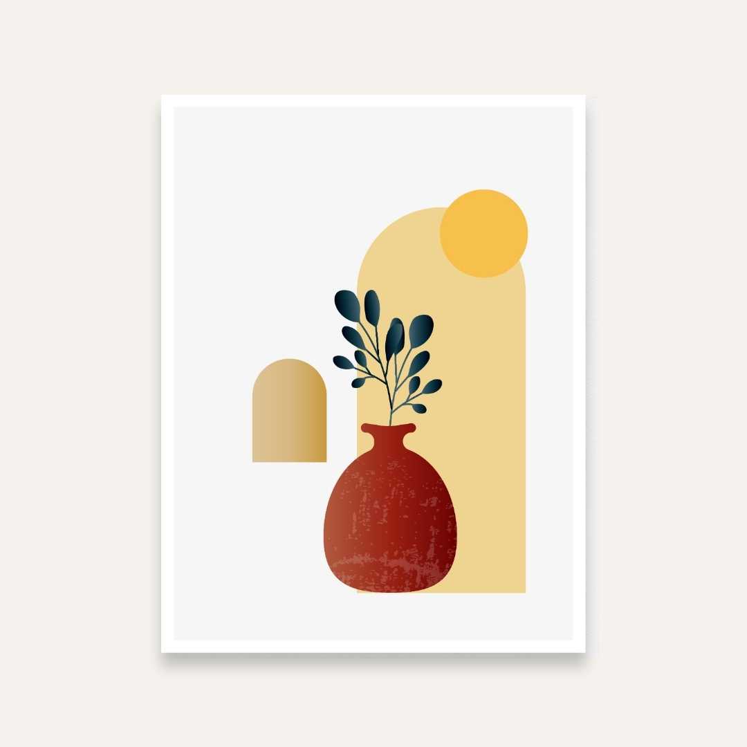 Boho Terracotta Vase Painting for Living Room | Minimalist Wall Art | Giclée Print 4 X 5.5 Vertical Premium Wall Art Canvas by MeriDeewar