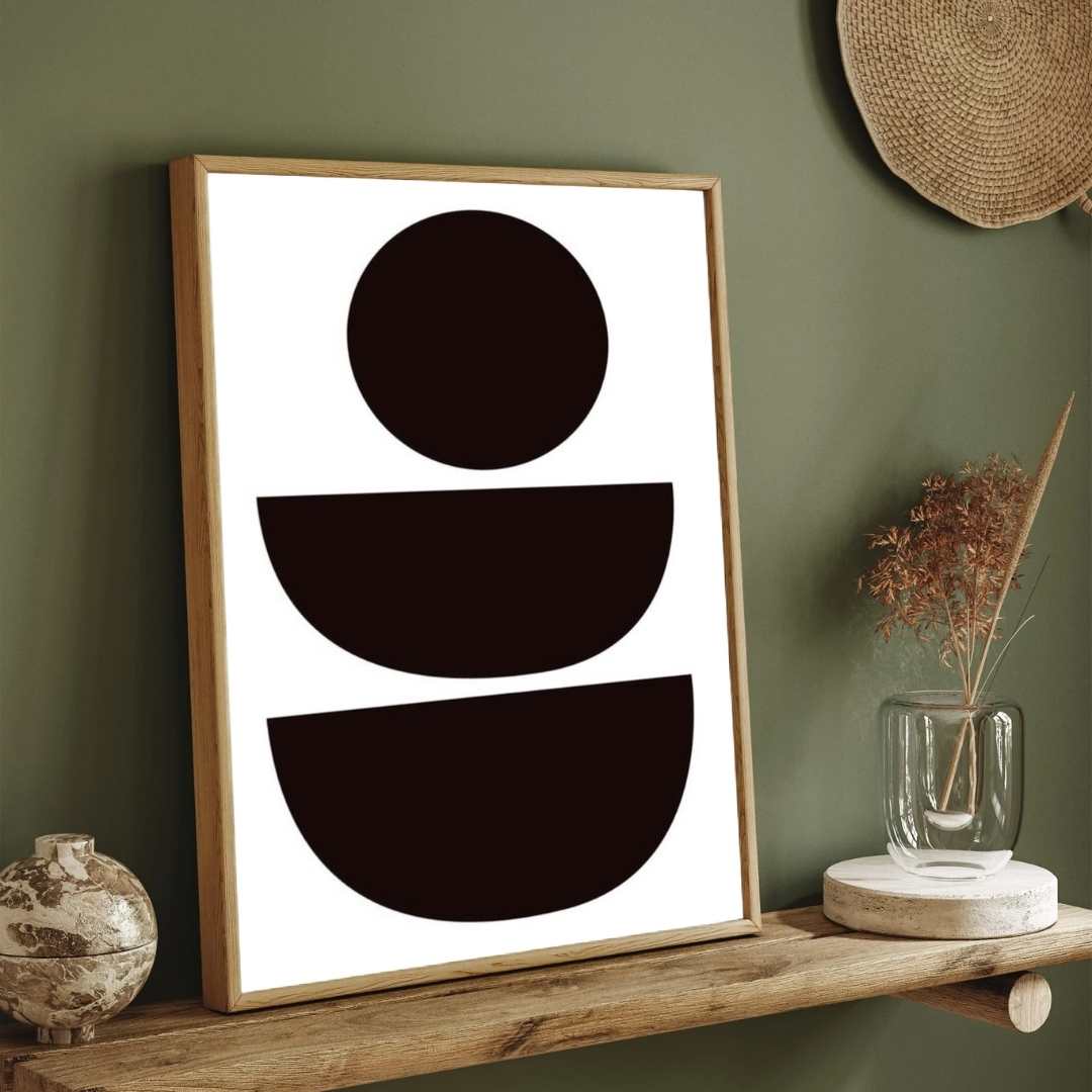 Modern Scandinavian Minimalist Geometric Balanced Shapes Poster | Vertical Contemporary Boho White Framed Wall Art