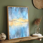 Luxury Abstract Expressionism Atmospheric Blue & Luminous Gold Painting | Vertical Modern Boho White Framed Wall Art 3 : 4 Vertical Premium Wall Art Canvas by MeriDeewar