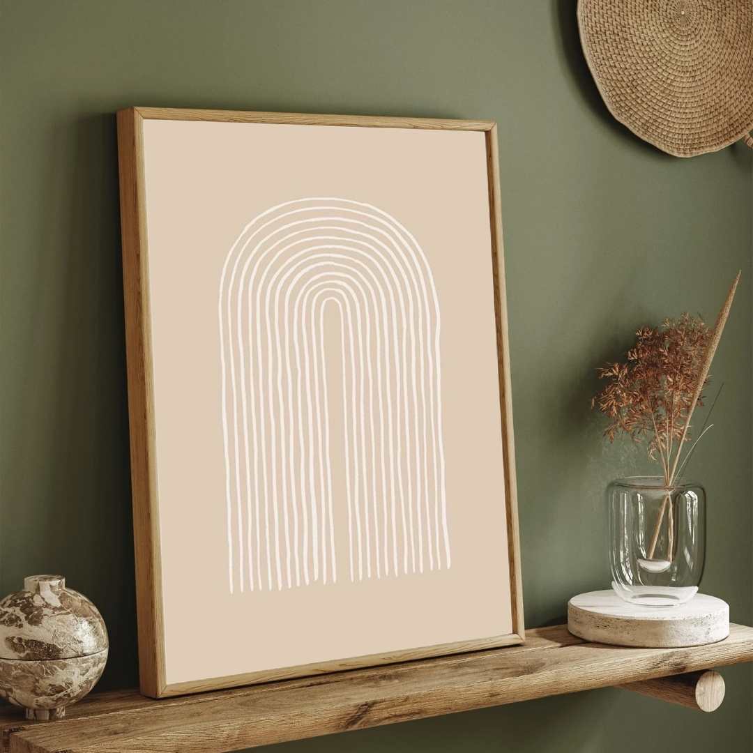 Modern Minimalist Beige Rainbow Arch Poster | Vertical White Framed Wall Art