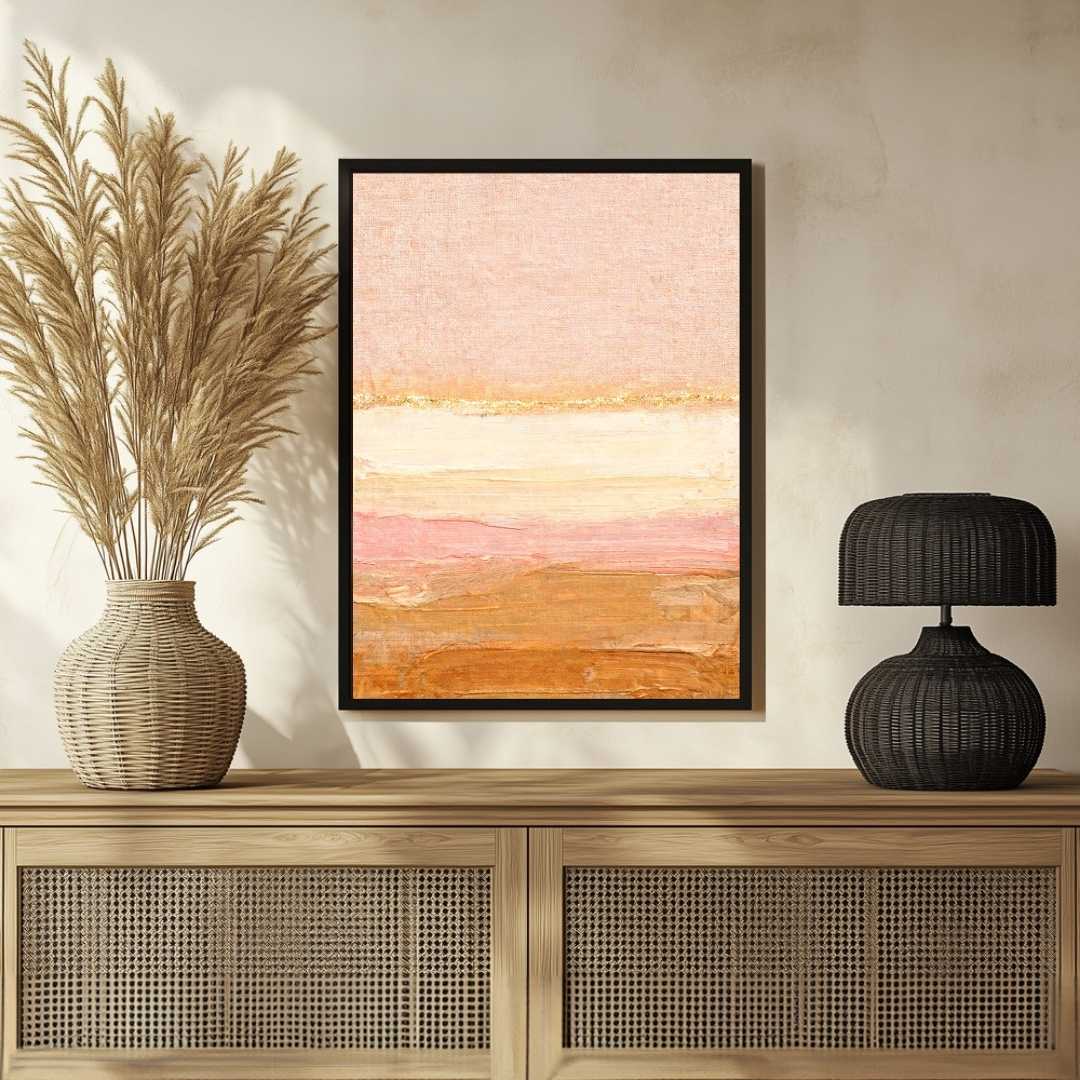 Scandinavian Minimalist Layered Terracotta & Pastel Pink Abstract Painting | Vertical Modern Boho White Framed Wall Art 3 : 4 Vertical Premium Wall Art Canvas by MeriDeewar