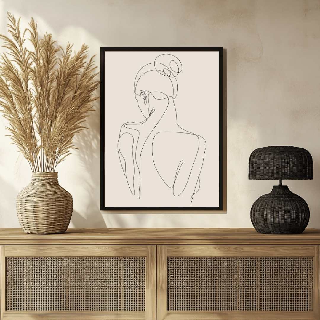 Minimalist Abstract Female Back Line Art Poster | Vertical Contemporary Boho White Framed Wall Art