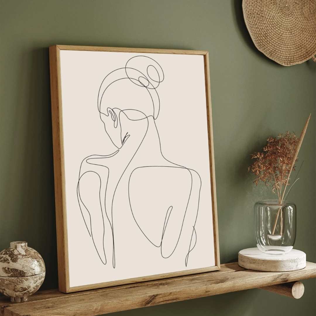 Minimalist Abstract Female Back Line Art Poster | Vertical Contemporary Boho White Framed Wall Art